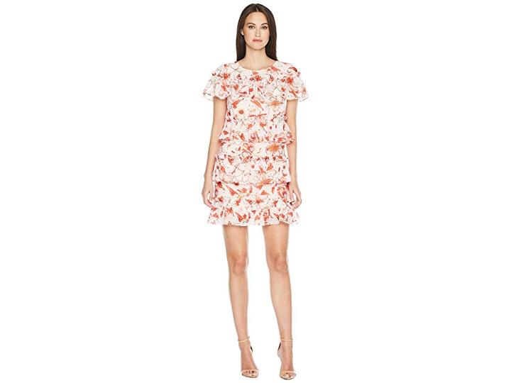 Badgley Mischka Floral Print Runway Dress (red Multi) Women's Dress