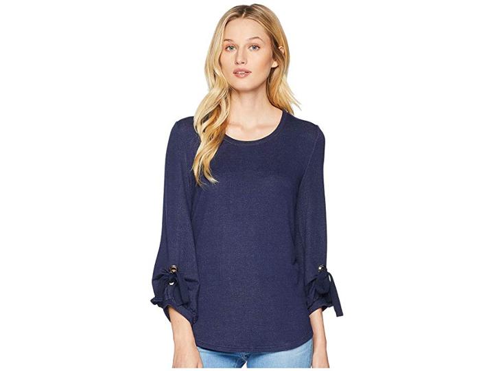 Tribal Crew Neck Top With Puffy Sleeve (denim) Women's Long Sleeve Pullover