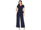 Tahari By Asl Short Sleeve Crepe Jumpsuit With Asymmetrical Neckline (navy) Women's Jumpsuit & Rompers One Piece