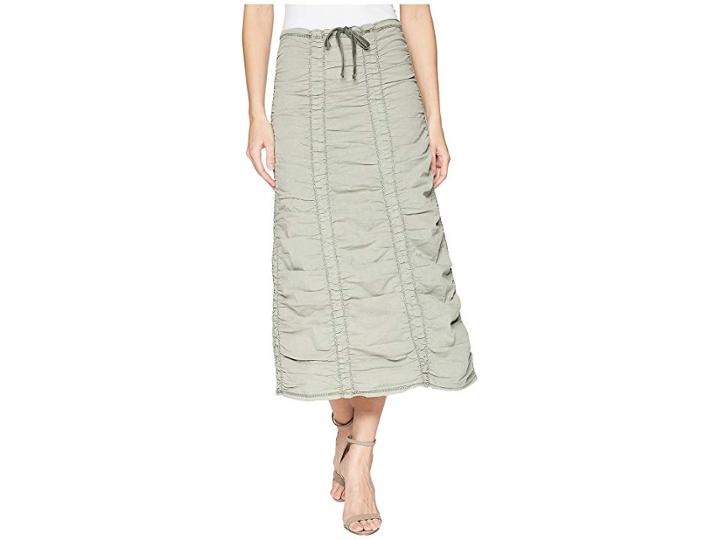 Xcvi Stretch Poplin Double Shirred Panel Skirt (deep Sage) Women's Skirt