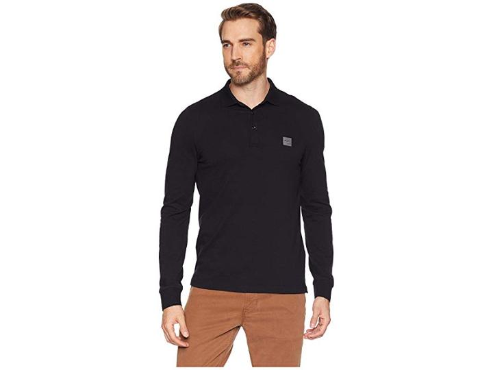 Boss Hugo Boss Long Sleeve Polo With Logo Patch (black) Men's Long Sleeve Pullover