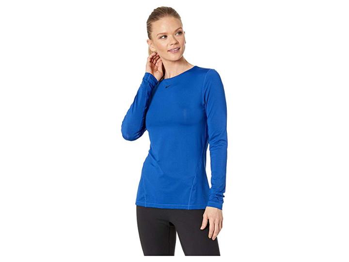 Nike Pro All Over Mesh Long Sleeve Top (indigo Force/black) Women's Clothing