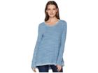 Dylan By True Grit Washed Indigo Mini Stripe Loose Long Sleeve Tee With Rib Hem (denim) Women's T Shirt