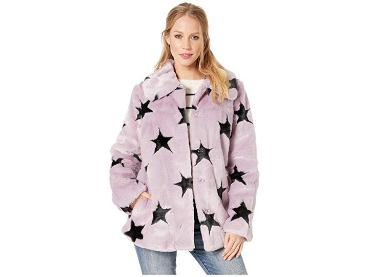 Avec Les Filles Star-patterned Faux Fur Swing Coat (lavender/grey) Women's Coat