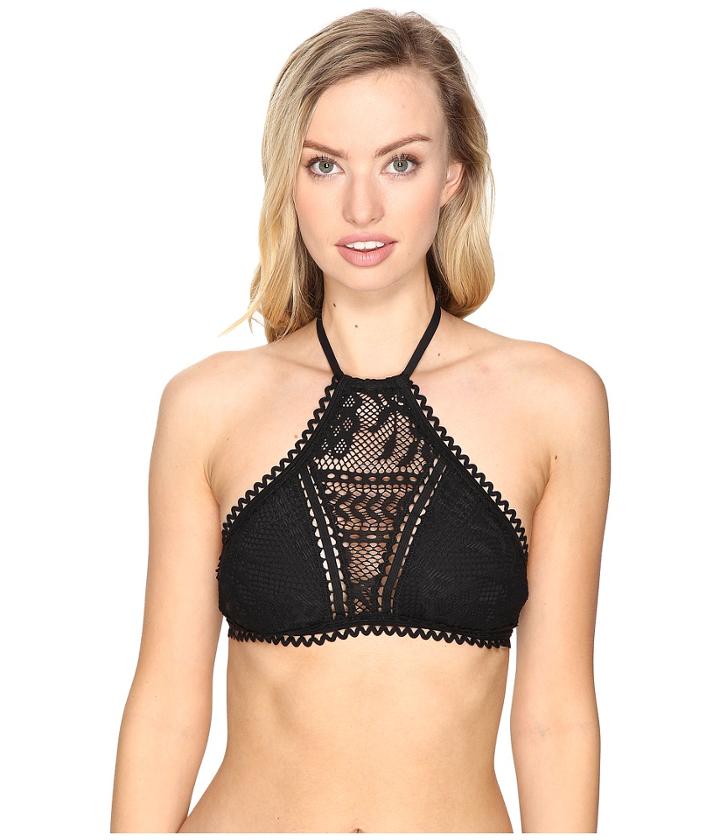 Becca By Rebecca Virtue Prairie Rose High Neck Halter Top (black) Women's Swimwear