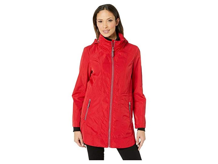 Tommy Hilfiger 34 Cinched Waist Rain Anorak (crimson) Women's Clothing