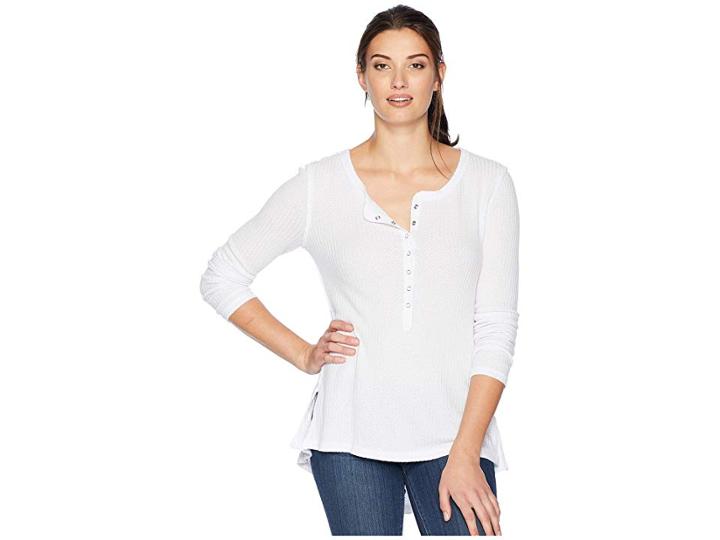 Dylan By True Grit Heathered Rayon Waffle Snap Front Top (white) Women's Clothing