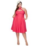 Unique Vintage Plus Size Rita Flare Dress (pink) Women's Dress