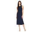 Vince Camuto Sleeveless Soft Pinstripe Belted Faux Wrap Dress (classic Navy) Women's Dress