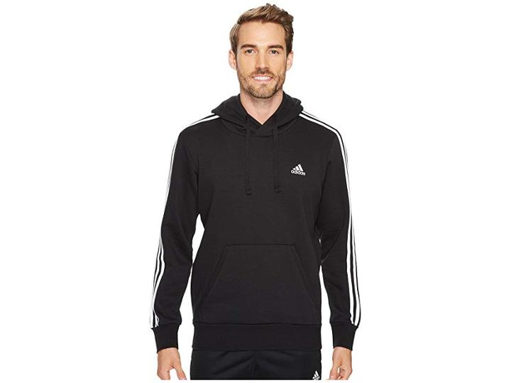Adidas Essentials 3s Pullover Brushed Fleece Hoodie (black/white) Men's Sweatshirt
