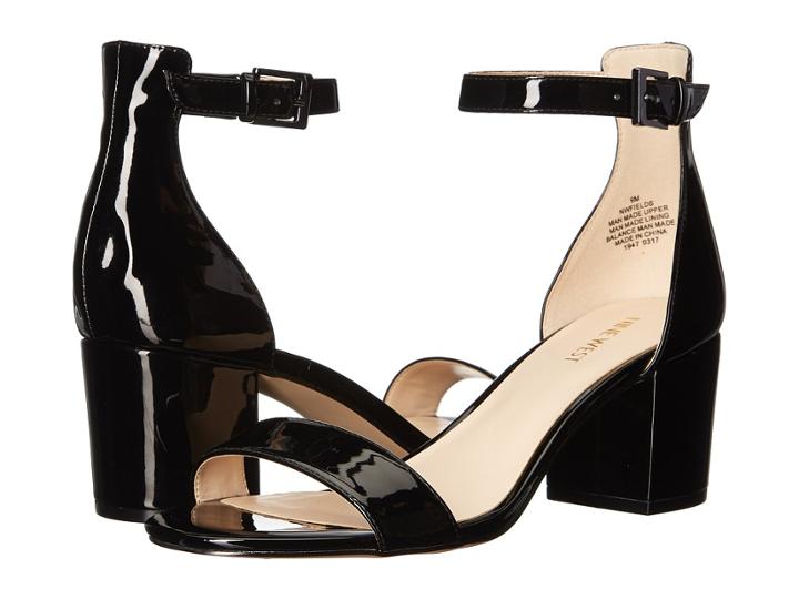 Nine West Fields Block Heel Sandal (black Patent) Women's Shoes