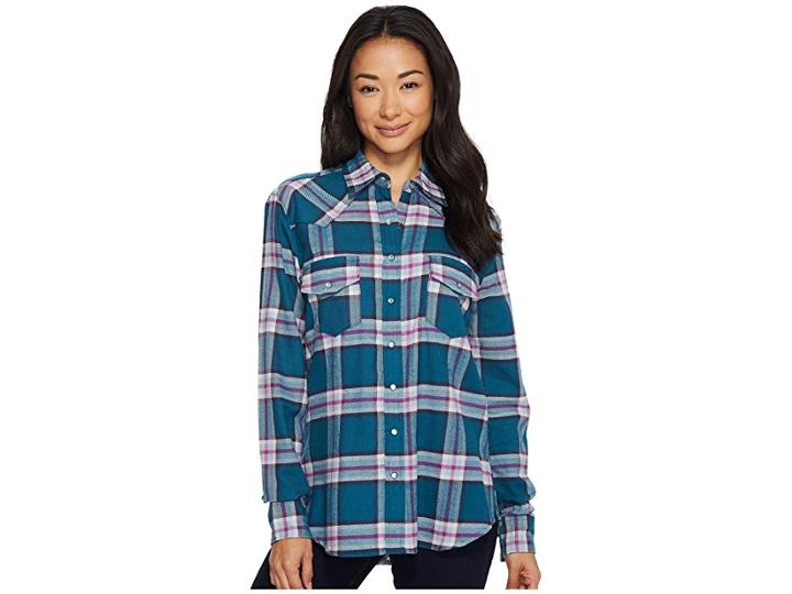 Cruel Long Sleeve Boyfriend Fit Brushed Twill (teal) Women's Clothing
