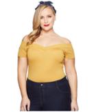 Unique Vintage Plus Size Cap Sleeve Deena Top (mustard Yellow) Women's Clothing