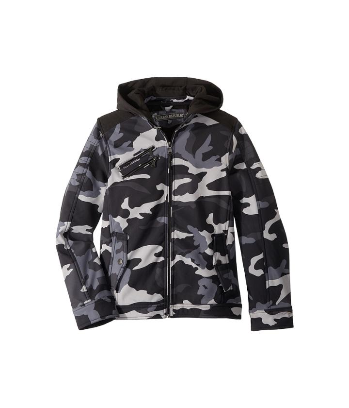 Urban Republic Kids Mick Softshell Moto Jacket W/ Fleece Hood (little Kids/big Kids) (black) Boy's Coat