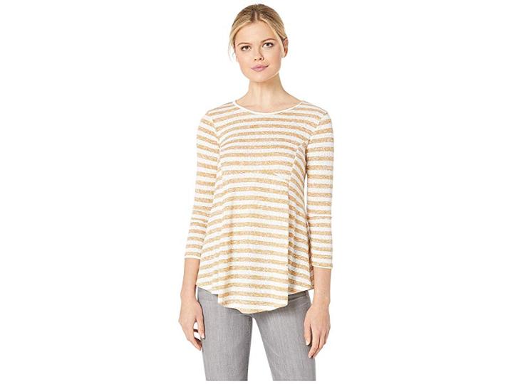 Bobeau 3/4 Sleeve Knit (mustard/ivory Stripe) Women's Blouse
