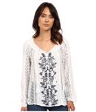 O'neill Holland Woven Embroidered Sleeved Top (white) Women's Clothing