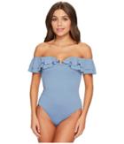 Becca By Rebecca Virtue Color Splash Ruffled One-piece (steel) Women's Swimsuits One Piece
