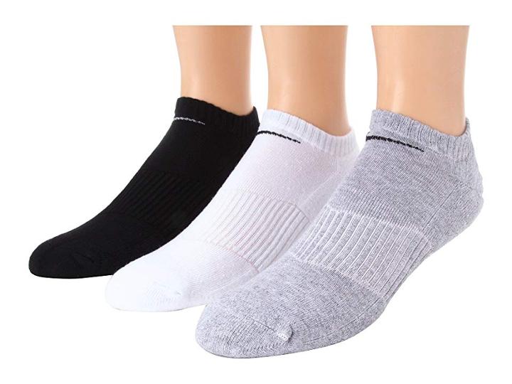 Nike Performance Cotton Moisture Wicking No Show 3-pair Pack (grey Heather/black/white/black/black/white) Men's No Show Socks Shoes