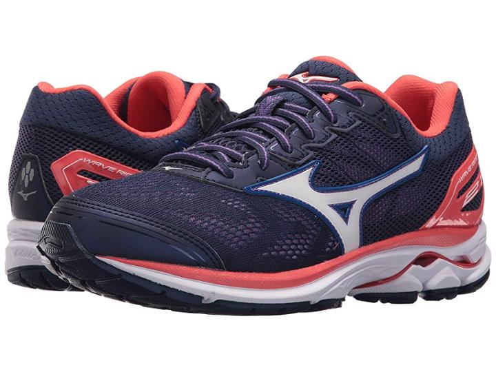 Mizuno Wave Rider 21 (patriot Blue/white/hot Coral) Women's Running Shoes