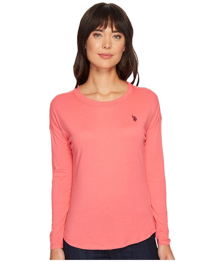 U.s. Polo Assn. Vent Back Top (coral Ribbon) Women's Clothing