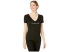 Bebe Side Snap V-neck Logo (black) Women's Clothing