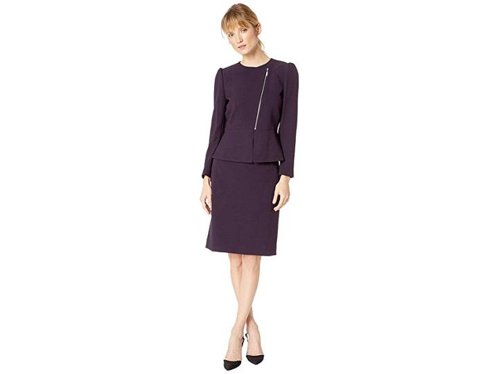 Tahari By Asl Asymmetrical Zip Front Peplum Skirt Suit (eggplant) Women's Suits Sets