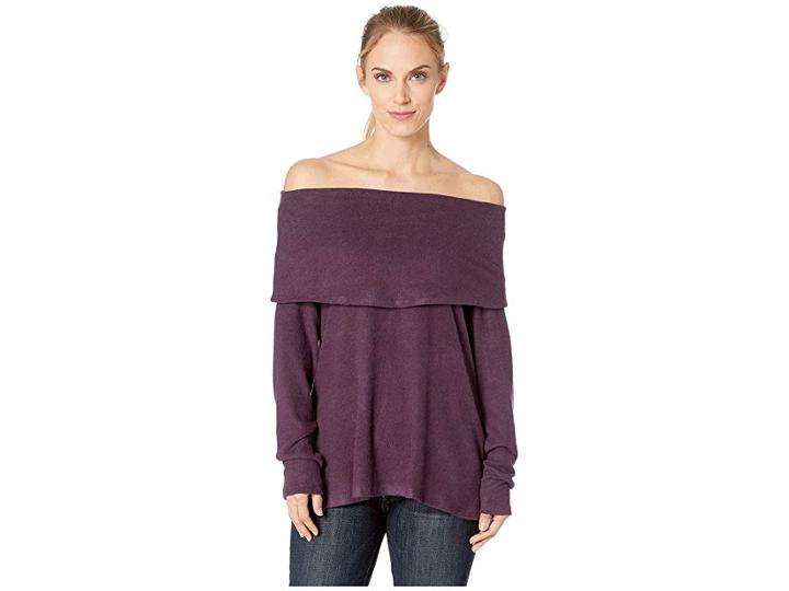 B Collection By Bobeau Capri Cozy Off The Shoulder Top (plum Perfect) Women's Clothing