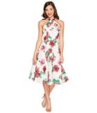 Unique Vintage Halter Flora Swing Dress (cream/hibiscus) Women's Dress
