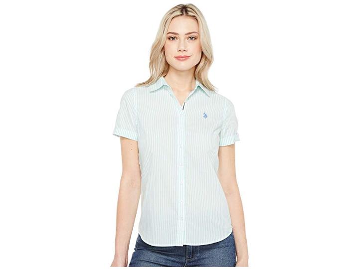 U.s. Polo Assn. Short Sleeve Woven Shirt (palawan Aqua) Women's Clothing
