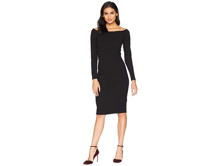 Bebe Back Zip Boat Neck Midi Dress (black) Women's Dress