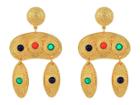 Kenneth Jay Lane 2.5 Satin Gold Multicolor Cabachon Double Drop Pierced Earrings (satin Gold/multi) Earring