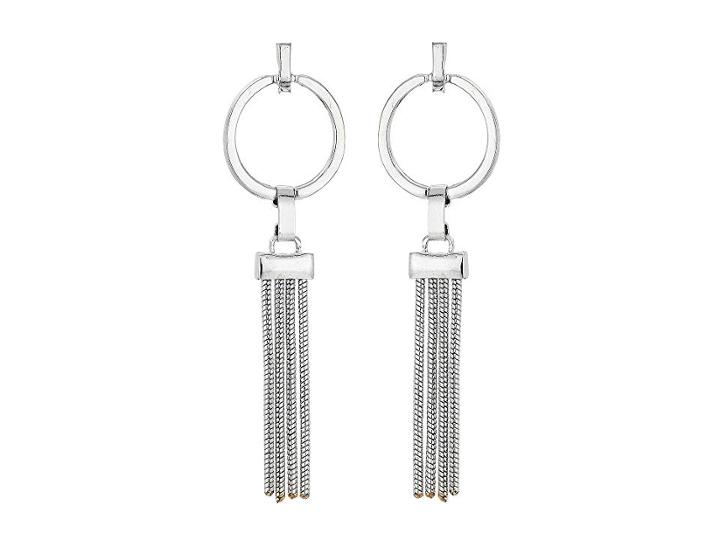 Steve Madden Tubetto Tassel Hoop Bar Post Earrings (silver) Earring