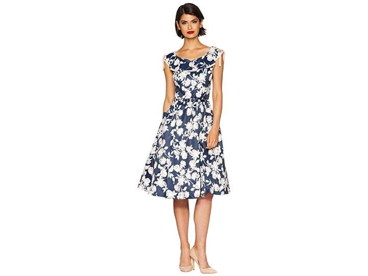 Unique Vintage 1950s Style Marlo Swing Dress (navy/peach Pink Floral) Women's Dress