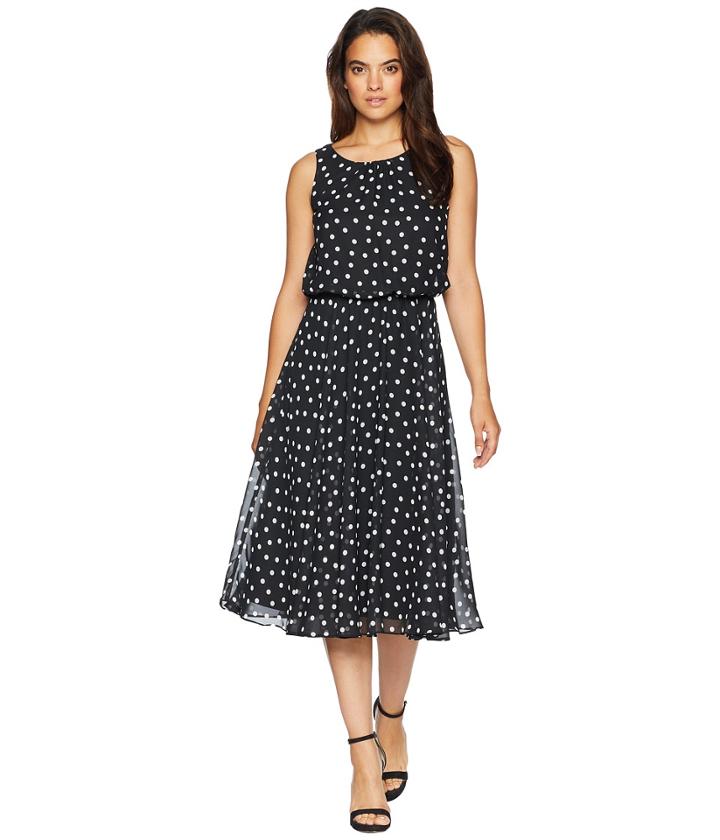 Nine West Shirred Sleeveless Blouson Dress (black/white) Women's Dress