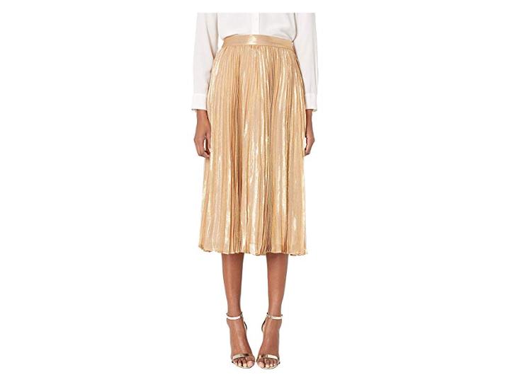 Kate Spade New York Dashing Beauty Metallic Pleated Midi Skirt (roasted Peanut) Women's Skirt