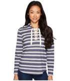 U.s. Polo Assn. French Terry Striped Pullover Hoodie (evening Blue) Women's Sweatshirt
