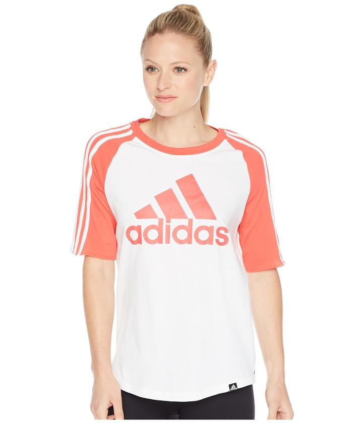 Adidas Badge Of Sport Baseball Tee (white/real Coral) Women's T Shirt