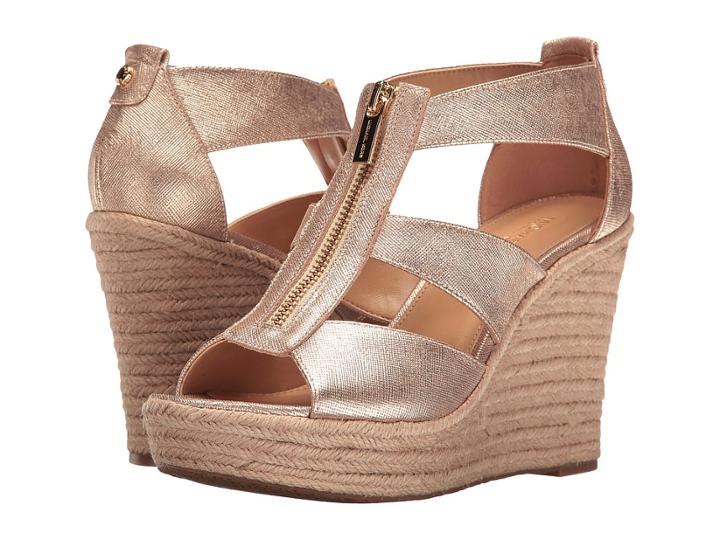 Michael Michael Kors Damita Wedge (pale Gold Sueded Saffiano) Women's Wedge Shoes