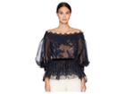 Marchesa Off The Shoulder Lace Fit And Flare Blouse W/ Statemented Bow Sleeves (navy) Women's Dress