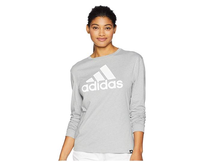 Adidas Badge Of Sport Long Sleeve T-shirt (medium Grey Heather) Women's Sleeveless