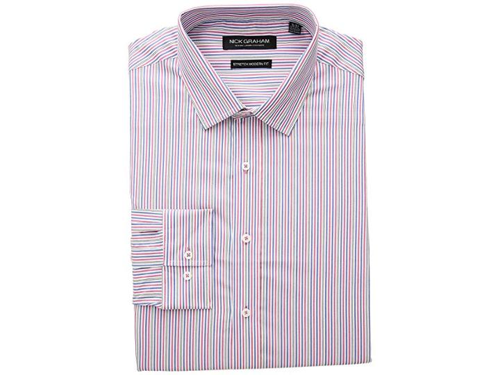 Nick Graham Multi Stripe Stretch Shirt (pink) Men's Long Sleeve Button Up