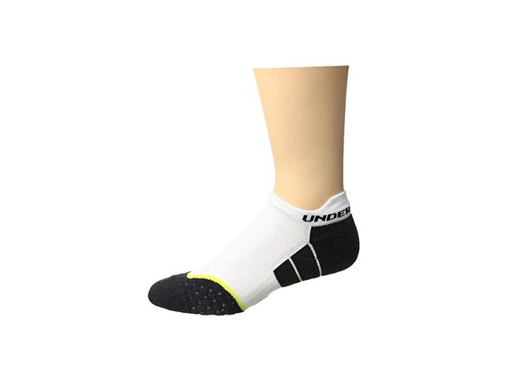 Under Armour Ua Allseason Ascent No Show Tab (white/flashlight Yellow) No Show Socks Shoes