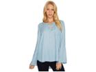 Two By Vince Camuto Bell Sleeve Indigo Tencel Collarless Shirt (vintage) Women's T Shirt