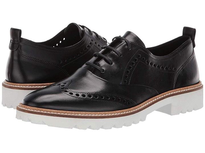 Ecco Incise Tailored Wing Tip (black Calf Leather) Women's Lace Up Wing Tip Shoes