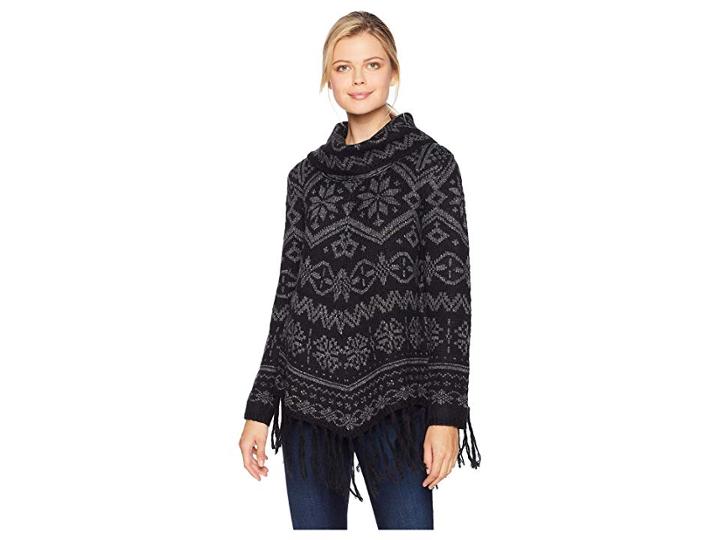 Tribal Long Sleeve Cowl Neck Jacquard Sweater (black) Women's Sweater