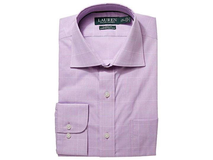 Lauren Ralph Lauren Classic Fit No-iron Cotton Dress Shirt (pale Plum/fern Multi) Men's Long Sleeve Button Up