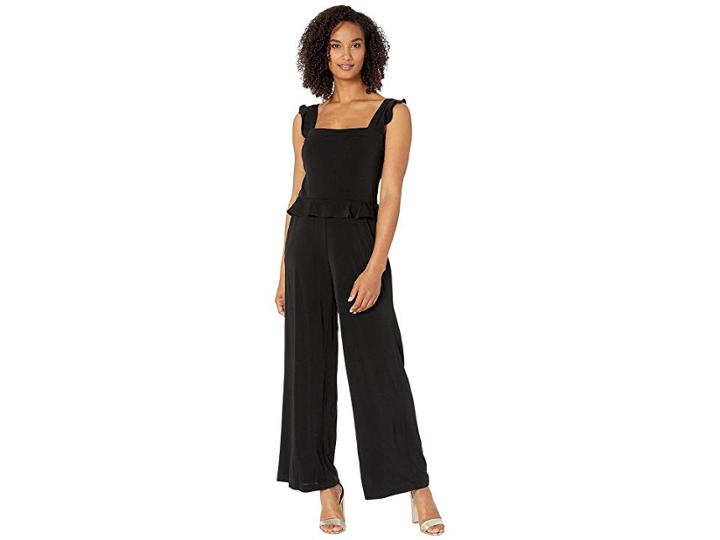 Eci Crepe Knit Ruffle Peplum Jumpsuit (black) Women's Jumpsuit & Rompers One Piece