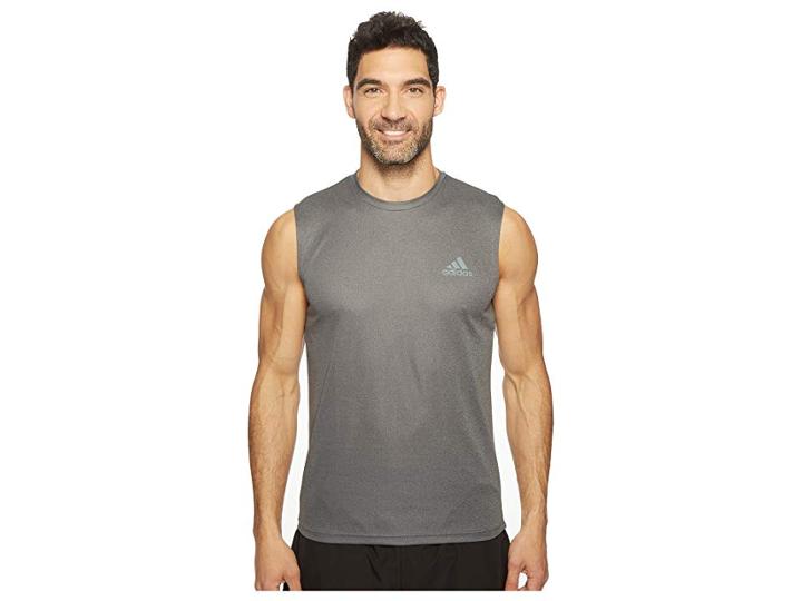 Adidas Essentials Tech Sleeveless Tee (dark Grey Heather/vista Grey) Men's Sleeveless