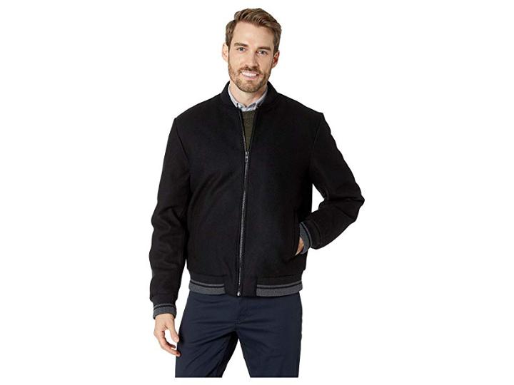 Calvin Klein Wool Bomber Jacket With Contrast Rib Tipping (black) Men's Coat