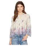 Lucky Brand Border Print Peasant Top (natural Multi) Women's Long Sleeve Pullover